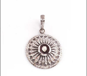 1 Pc Pave Diamond With Rosecut Diamond, Round Shape, Designer Pendant, 35mmx25mm, 925 Sterling Silver PDC0460