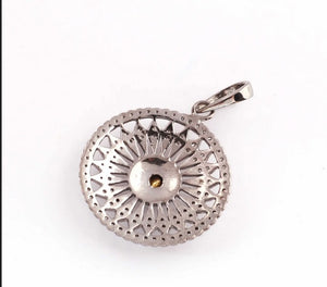 1 Pc Pave Diamond With Rosecut Diamond, Round Shape, Designer Pendant, 35mmx25mm, 925 Sterling Silver PDC0460