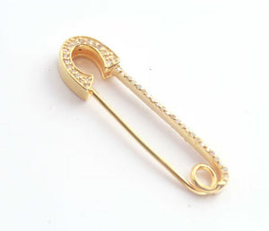 1 Pc Pave Diamond 925 Sterling Silver & Rose ,Yellow Gold Vermeil Antique Finish Designer Safety Pin - 37mmx9mm, PDC00247