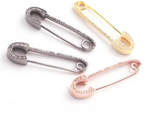 1 Pc Pave Diamond 925 Sterling Silver & Rose ,Yellow Gold Vermeil Antique Finish Designer Safety Pin - 37mmx9mm, PDC00247