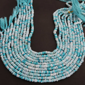 1 Strand Beautiful Shaded Light Blue Opal Smooth Heishi Tyre Beads - Light Blue Opal  Wheel Shape Beads-4mm-6mm-13 Inches- BR02541