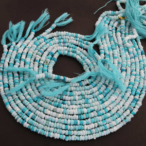 1 Strand Beautiful Shaded Light Blue Opal Smooth Heishi Tyre Beads - Light Blue Opal  Wheel Shape Beads-4mm-6mm-13 Inches- BR02541