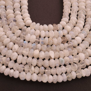 1 Strand White Rainbow  Moonstone Faceted Rondelles  -  6mm-8mm -10Inches BR1501