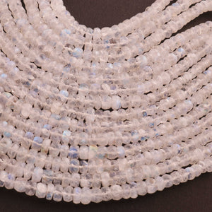 1  Long Strand White Rainbow  Moonstone Faceted Rondelles  -  6mm-8mm -15 Inches BR1501