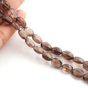 1 Strand Smoky Quartz Faceted  Briolettes  - Oval Shape Beads 9mmx7mm 9.5 Inches BR1529