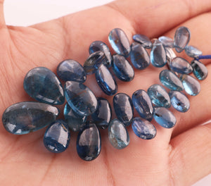 1 Strand Natural Royal Blue Moss Kyanite  Smooth Briolettes -Pear Shape Briolettes - 5mmx10mm-19mmx10mm - 5 Inches BR1593