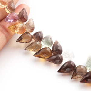 1 Strand Natural Mix Stone Faceted Tear Drop Briolettes - Semi Precious Gemstone Water Drop- Beautiful Jewelry Making Briolettes Beads - 9mmx7mm-14mmx9mm - 8 Inches - BR3529