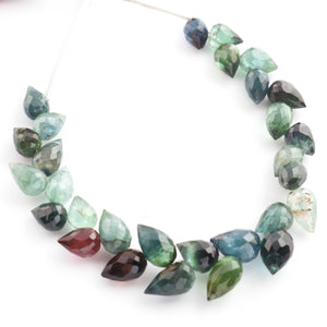 1 Strand Natural Multi Tourmaline Faceted Tear Drop Briolettes - Semi Precious Gemstone Water Drop- Beautiful Jewelry Making Briolettes Beads - 7mmx5mm-10mmx6mm - 7 Inches - BR3559