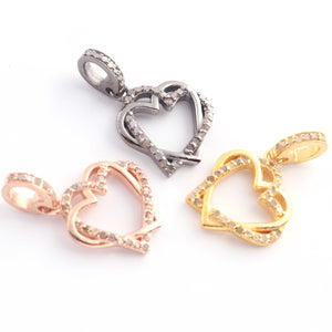 1 Pc Pave Diamond Heart Charm Pendant, 925 Sterling Silver, Rose & Yellow Gold Vermeil Heart Pendant Pave Diamond Jewelry 17mmx15mm You Choose PDC000435 - Tucson Beads