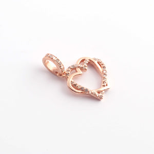 1 Pc Pave Diamond Heart Charm Pendant, 925 Sterling Silver, Rose & Yellow Gold Vermeil Heart Pendant Pave Diamond Jewelry 17mmx15mm You Choose PDC000435 - Tucson Beads