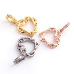 1 Pc Pave Diamond Heart Charm Pendant, 925 Sterling Silver, Rose & Yellow Gold Vermeil Heart Pendant Pave Diamond Jewelry 17mmx15mm You Choose PDC000435 - Tucson Beads