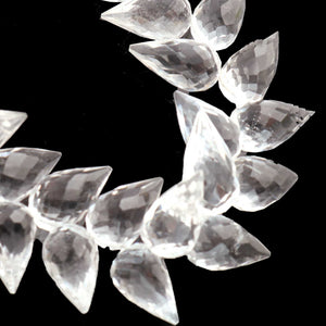 1 Strand Natural Crystal Quartz Faceted Tear Drop Briolettes - Semi Precious Gemstone Water Drop- Beautiful Jewelry Making Briolettes Beads - 13mmx9mm-16mmx11mm - 7 Inches - BR3554