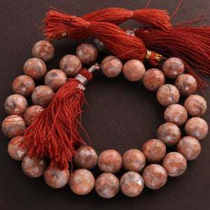 1 Long Strand Peach Moon Stone Faceted Ball Beads - 10mm 8 Inches BR1625