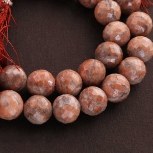 1 Long Strand Peach Moon Stone Faceted Ball Beads - 10mm 8 Inches BR1625