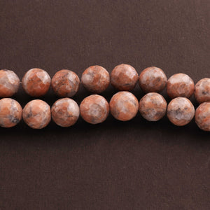 1 Long Strand Peach Moon Stone Faceted Ball Beads - 10mm 8 Inches BR1625