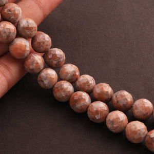 1 Long Strand Peach Moon Stone Faceted Ball Beads - 10mm 8 Inches BR1625