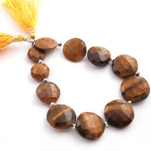 1  Strand Brown Tiger Eye Faceted Briolettes -Coin Shape Briolettes - 13mm - 20mm 9 Inches BR1659