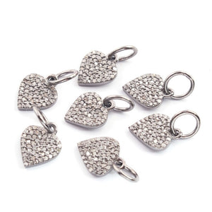 1 Pc Pave Diamond Heart Charm Pendant, 925 Sterling Silver Heart Pendant Pave Diamond Jewelry 17mmx10mm pdc00044 - Tucson Beads