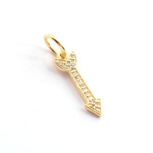 1 PC Pave Diamond Arrow Charm Yellow Gold Vermeil Pendant , 20mmx5mm PDC00052 - Tucson Beads