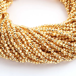 1 Long Strand  Gold Pyrite Micro Faceted Tiny Rondelles Balls Beads - Gold Pyrite Roundles Beads 3mm 12 Inches RB174