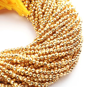 1 Long Strand  Gold Pyrite Micro Faceted Tiny Rondelles Balls Beads - Gold Pyrite Roundles Beads 3mm 12 Inches RB174