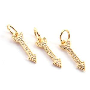 1 PC Pave Diamond Arrow Charm Yellow Gold Vermeil Pendant , 20mmx5mm PDC00052 - Tucson Beads