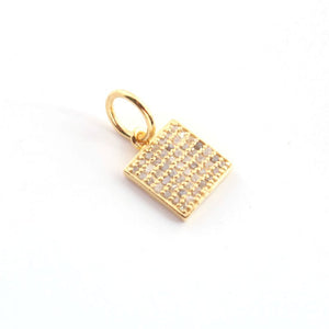 1 Pc Pave Diamond Square Charm Pendant, 925 Sterling Yellow Gold Vermeil Pendant, Pave Diamond Jewelry 18mmx10mm PDC0066 - Tucson Beads