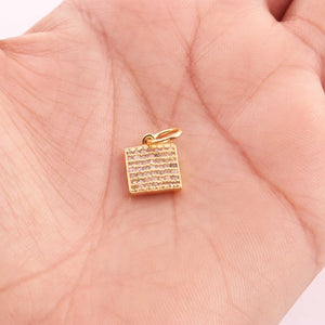 1 Pc Pave Diamond Square Charm Pendant, 925 Sterling Yellow Gold Vermeil Pendant, Pave Diamond Jewelry 18mmx10mm PDC0066 - Tucson Beads