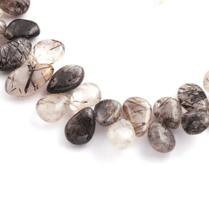 1 Strand Black Rutile Smooth Pear Briolettes - Tourmilated Quartz Smooth Beads 11mmx9mm-15mmx8mm 9.5 Inches BR1710