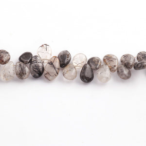 1 Strand Black Rutile Smooth Pear Briolettes - Tourmilated Quartz Smooth Beads 11mmx9mm-15mmx8mm 9.5 Inches BR1710