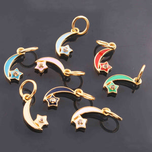 1 Pc Pave Diamond Enamel Moon Star Pendant, Yellow Gold Vermeil, 14mmx6mm Bakelite Pendant in 10 Colors, You Choose PDC00156