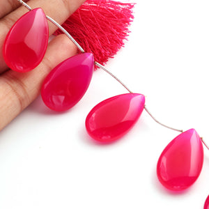 1 Strand Aaa Quality Hot Pink Chalcedony Smooth Pear Shape  Briolettes 27mmx16mm- 8 Inches BR1720