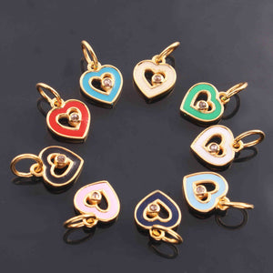 1 Pc Pave Diamond Enamel Heart Pendant, Yellow Gold Vermeil, 12mmx10mm Bakelite Pendant in 10 Colors, You Choose PDC00166