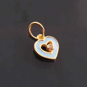 1 Pc Pave Diamond Enamel Heart Pendant, Yellow Gold Vermeil, 12mmx10mm Bakelite Pendant in 10 Colors, You Choose PDC00166