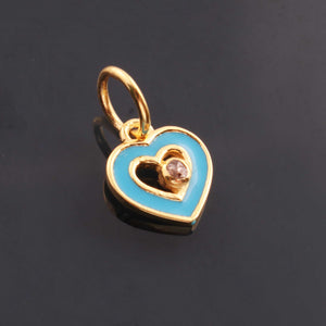 1 Pc Pave Diamond Enamel Heart Pendant, Yellow Gold Vermeil, 12mmx10mm Bakelite Pendant in 10 Colors, You Choose PDC00166