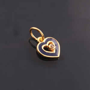 1 Pc Pave Diamond Enamel Heart Pendant, Yellow Gold Vermeil, 12mmx10mm Bakelite Pendant in 10 Colors, You Choose PDC00166