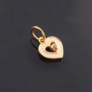 1 Pc Pave Diamond Enamel Heart Pendant, Yellow Gold Vermeil, 12mmx10mm Bakelite Pendant in 10 Colors, You Choose PDC00166