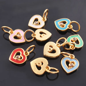 1 Pc Pave Diamond Enamel Heart Pendant, Yellow Gold Vermeil, 12mmx10mm Bakelite Pendant in 10 Colors, You Choose PDC00166