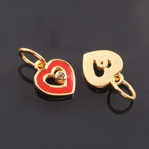 1 Pc Pave Diamond Enamel Heart Pendant, Yellow Gold Vermeil, 12mmx10mm Bakelite Pendant in 10 Colors, You Choose PDC00166