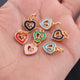 1 Pc Pave Diamond Enamel Heart Pendant, Yellow Gold Vermeil, 12mmx10mm Bakelite Pendant in 10 Colors, You Choose PDC00166