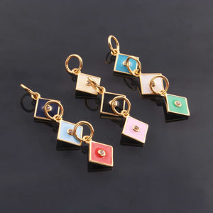 1 Pc Pave Diamond Enamel Square Pendant, Yellow Gold Vermeil, 12mmx10mm Bakelite Pendant in 10 Colors, You Choose PDC00161