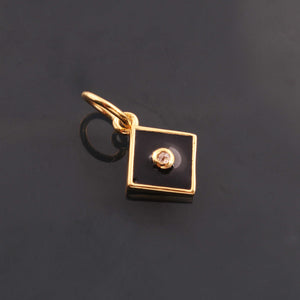 1 Pc Pave Diamond Enamel Square Pendant, Yellow Gold Vermeil, 12mmx10mm Bakelite Pendant in 10 Colors, You Choose PDC00161