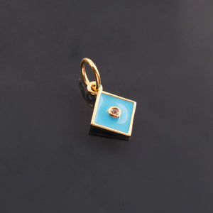 1 Pc Pave Diamond Enamel Square Pendant, Yellow Gold Vermeil, 12mmx10mm Bakelite Pendant in 10 Colors, You Choose PDC00161