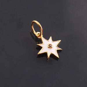 1 Pc Pave Diamond Enamel Star Pendant, Yellow Gold Vermeil, 12mm Bakelite Pendant in 10 Colors, You Choose PDC00167