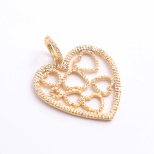 1 PC Antique Finish Pave Diamond Designer Heart Pendant - 925 Sterling Silver & Yellow Gold Vermeil Pendant 37mmx29mm PD1878 - Tucson Beads