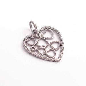 1 PC Antique Finish Pave Diamond Designer Heart Pendant - 925 Sterling Silver & Yellow Gold Vermeil Pendant 37mmx29mm PD1878 - Tucson Beads