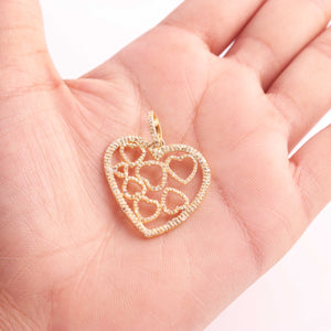 1 PC Antique Finish Pave Diamond Designer Heart Pendant - 925 Sterling Silver & Yellow Gold Vermeil Pendant 37mmx29mm PD1878 - Tucson Beads