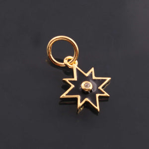 1 Pc Pave Diamond Enamel Star Pendant, Yellow Gold Vermeil, 12mm Bakelite Pendant in 10 Colors, You Choose PDC00167