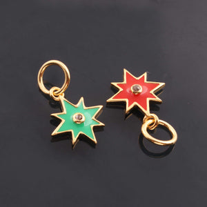 1 Pc Pave Diamond Enamel Star Pendant, Yellow Gold Vermeil, 13mmx10mm Bakelite Pendant in 10 Colors, You Choose PDC00162