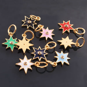 1 Pc Pave Diamond Enamel Star Pendant, Yellow Gold Vermeil, 13mmx10mm Bakelite Pendant in 10 Colors, You Choose PDC00162